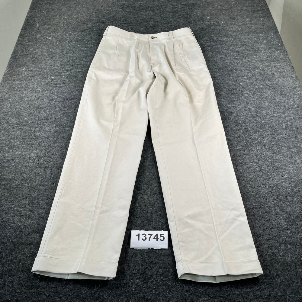 Vintage Tommy Hilfiger Chino Pants Mens Beige Excellent Pleated Cuffed Khakis